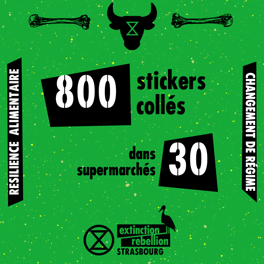 800 stickers collés dans 30 supermarchés